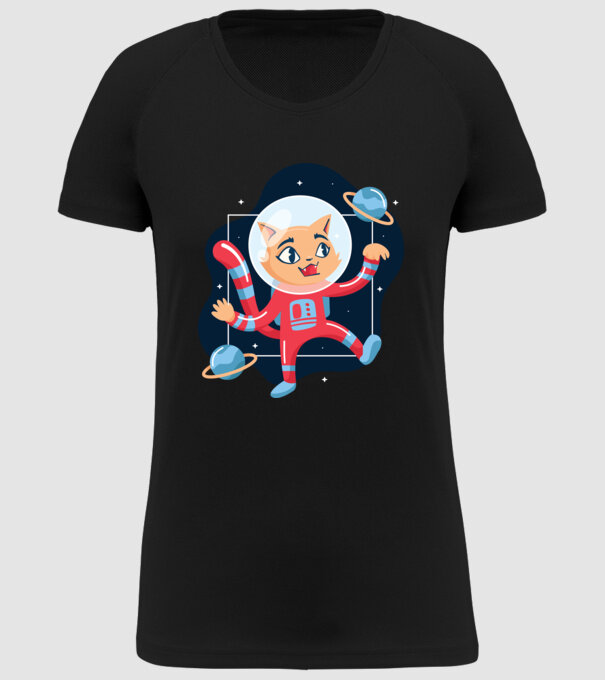 Pisică Astronaut model negru pe tricou