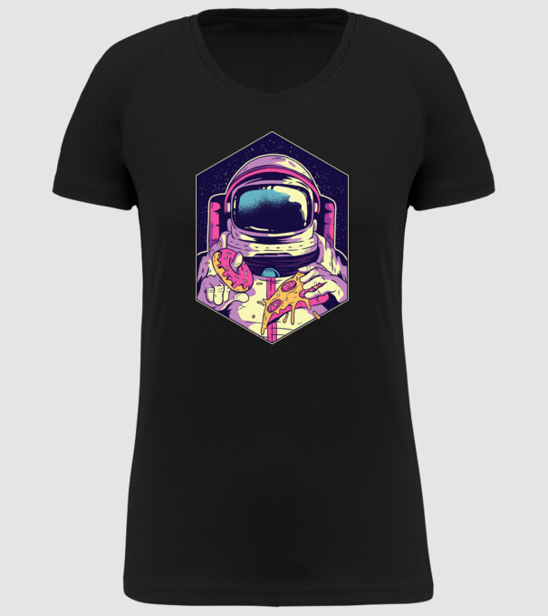 Astronaut Gogoașă și Pizza model negru pe tricou