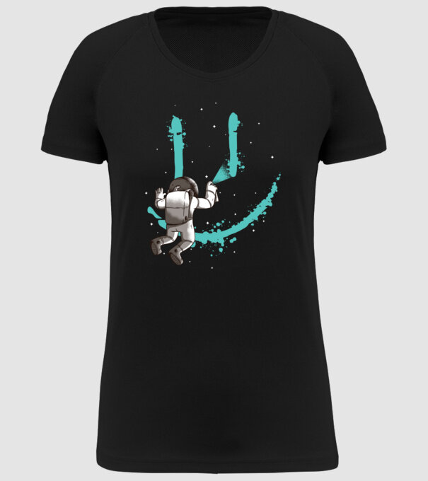Astronaut Smiley Graffiti model negru pe tricou