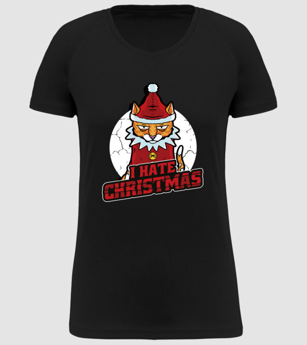Urăsc Crăciunul Pisică model negru pe tricou