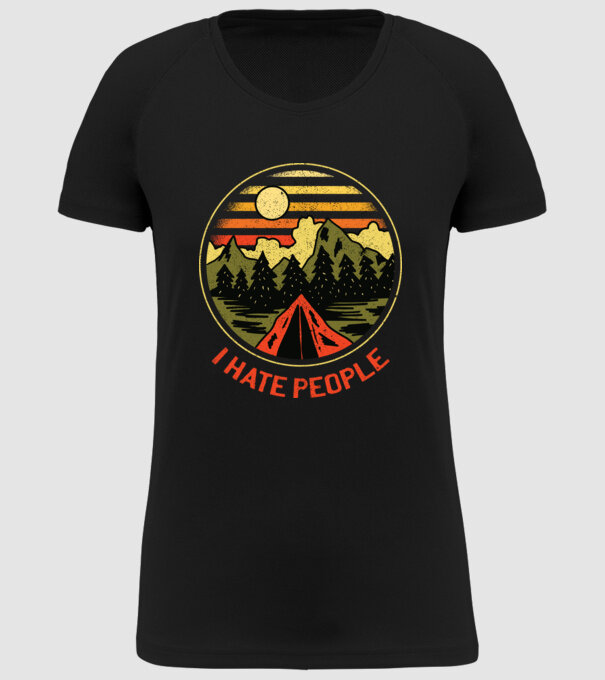 Urăsc oamenii tricou de camping model negru pe tricou