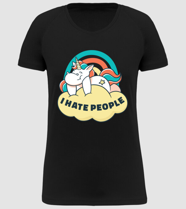 Urăsc oamenii Unicorn model negru pe tricou