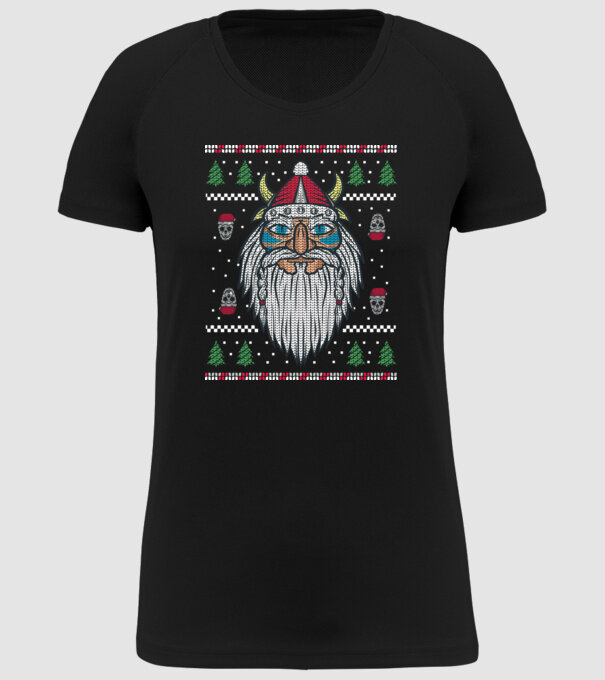 Moș Crăciun viking Pulover urât model negru pe tricou