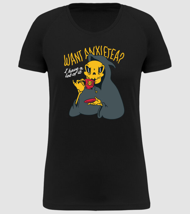 Want Anxietea? model negru pe tricou