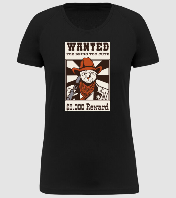 Wanted for being too cute Cowboy cu pisică model negru pe tricou