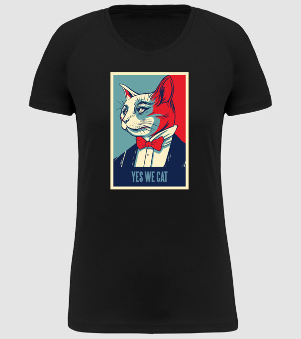 Yes We Cat poster cu pisică model negru pe tricou