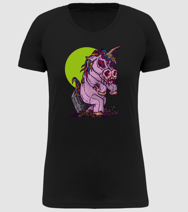 Zombie unicorn model negru pe tricou