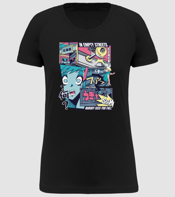 Anime Vaporwave Benzi desenate Skateboard model negru pe tricou