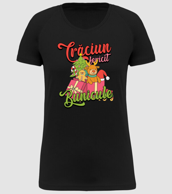 CRĂCIUN FERICIT BUNICULE model negru pe tricou
