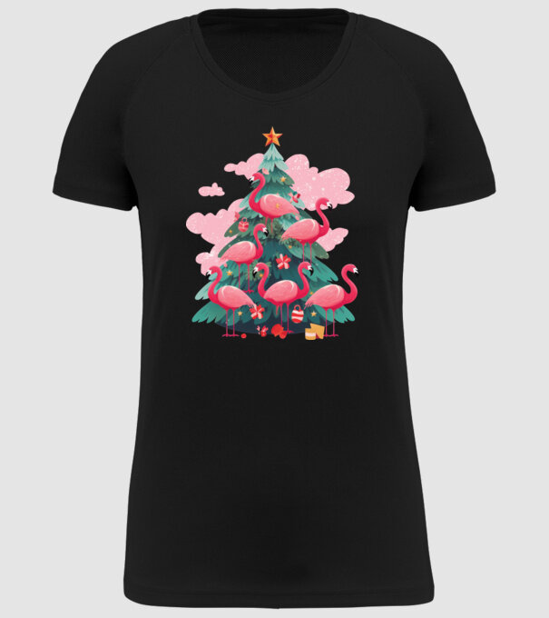 flamingo pom de Crăciun model negru pe tricou