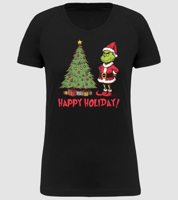 Happy Holiday Grinch model negru pe tricou