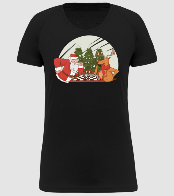 Meci de șah cu Moș Crăciun model negru pe tricou