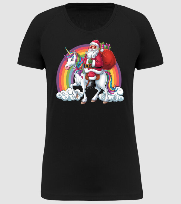 Moș Crăciun cool pe un unicorn 2 model negru pe tricou