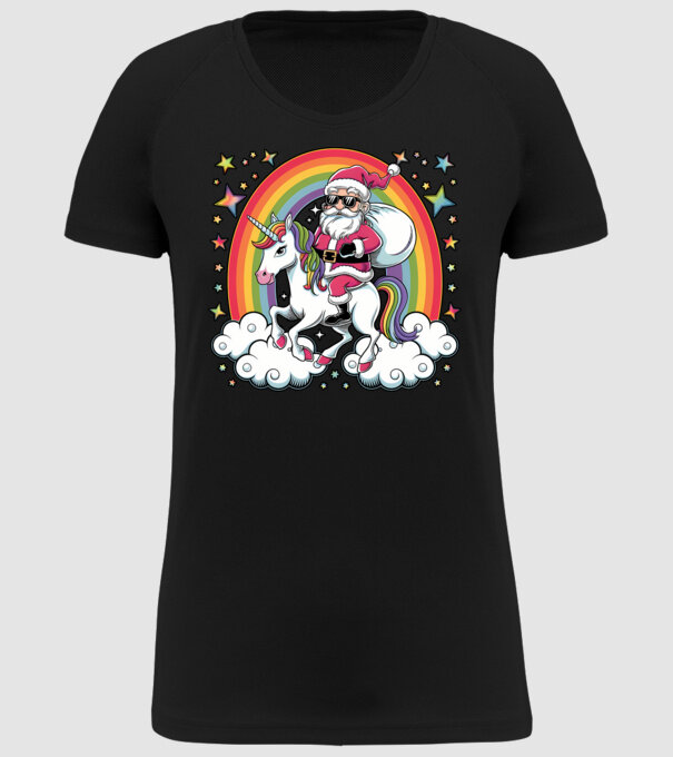 Moș Crăciun cool pe un unicorn model negru pe tricou