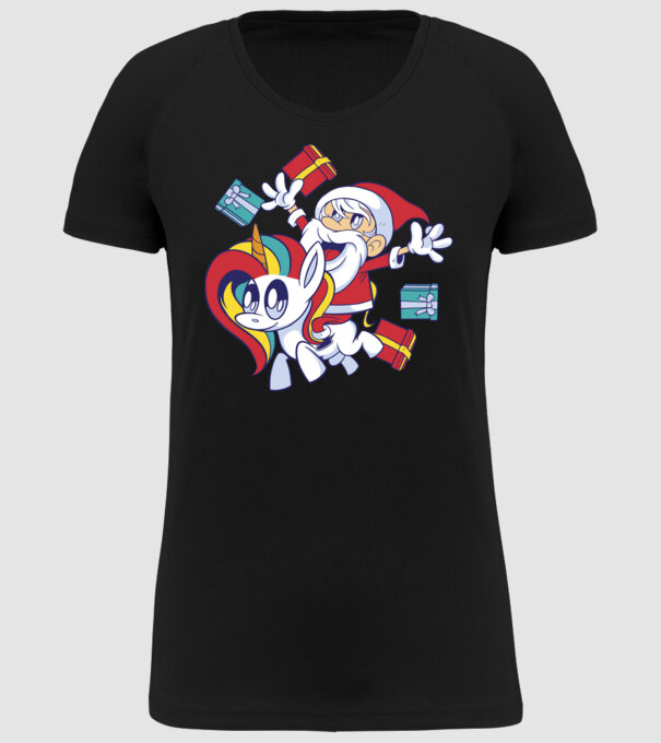 Moș Crăciun pe un unicorn model negru pe tricou