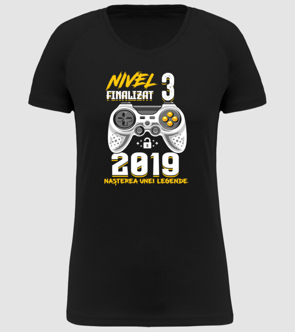Nivel 3 finalizat. 2019 nașterea unei legende model negru pe tricou