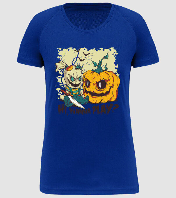 Vrei să te joci? Halloween model albastru regal pe tricou