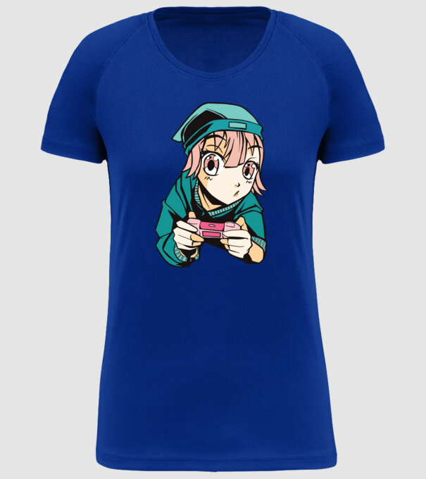 Anime fată Gamer model albastru regal pe tricou