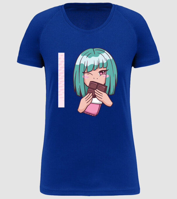 Anime fată cu ciocolată model albastru regal pe tricou
