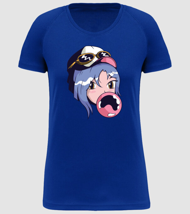 fată Anime cu gumă de mestecat model albastru regal pe tricou