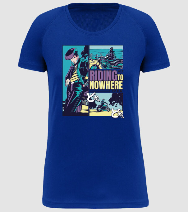 Anime Vaporwave Riding Nowhere model albastru regal pe tricou