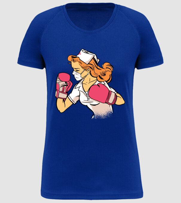 Asistentă Boxer model albastru regal pe tricou