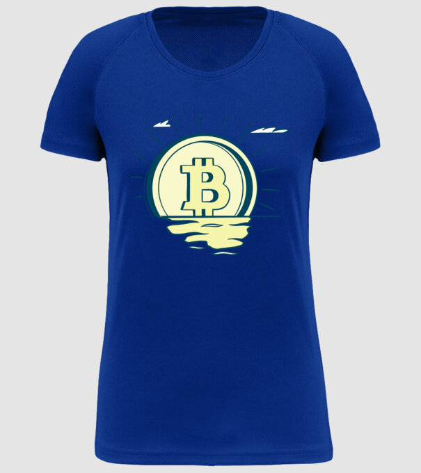 Bitcoin sunrise model albastru regal pe tricou