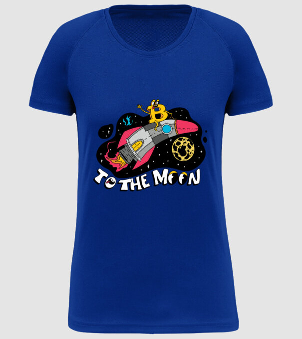 Bitcoin to the moon model albastru regal pe tricou