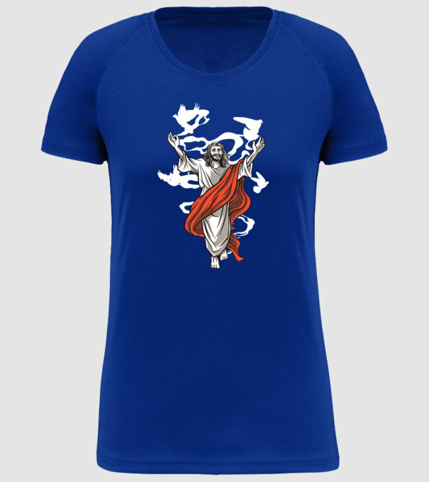 Isus fericit tricou creștin model albastru regal pe tricou