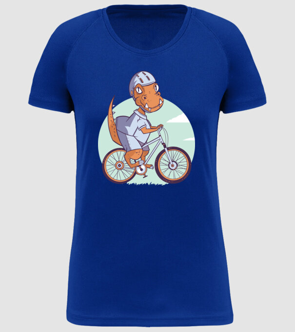 Dinozaur de T-Rex cu bicicletă model albastru regal pe tricou