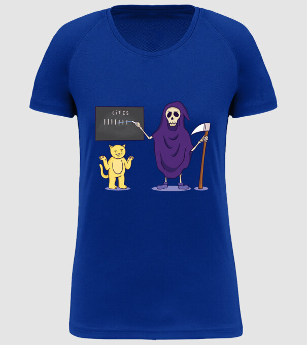 Cele 9 vieți ale pisicii model albastru regal pe tricou