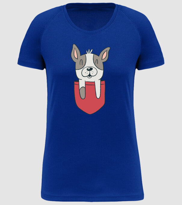 Buzunar pentru Bulldog francez drăguț model albastru regal pe tricou