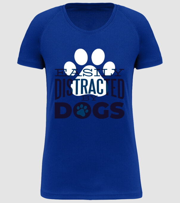Easily Distracted By Dogs Tricou cu Câine amuzant model albastru regal pe tricou