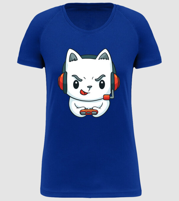 Pisică Gamer model albastru regal pe tricou