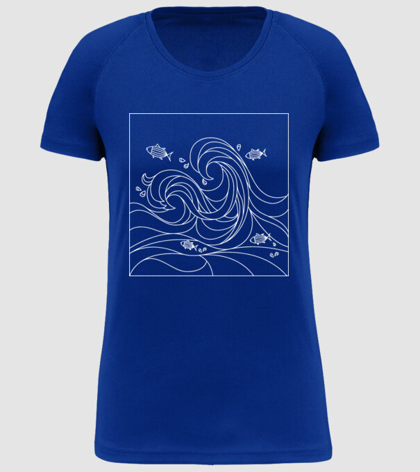 Ocean geometric model albastru regal pe tricou