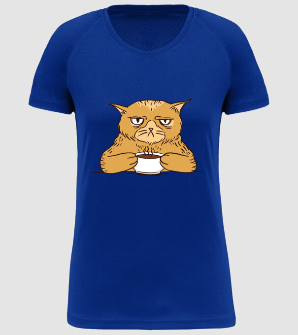 Grumpy Cat - Pisică supărată cu cafea model albastru regal pe tricou