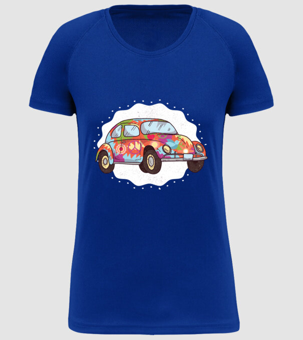 Hippy Beetle Volkswagen model albastru regal pe tricou