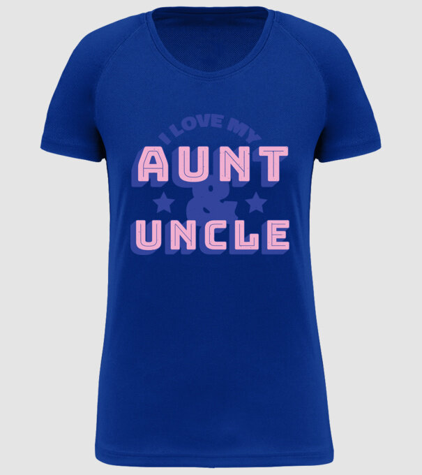 I Love My Aunt & Uncle model albastru regal pe tricou