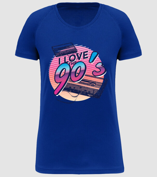 I love the 90s Casetă model albastru regal pe tricou