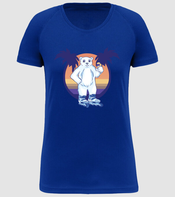 Urs polar cu patine cu rotile model albastru regal pe tricou