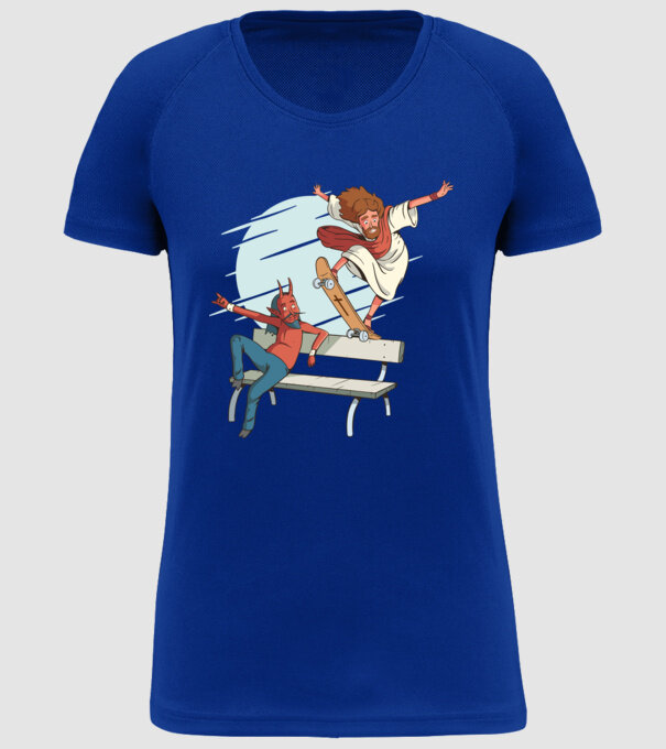 Isus Skateboarding model albastru regal pe tricou
