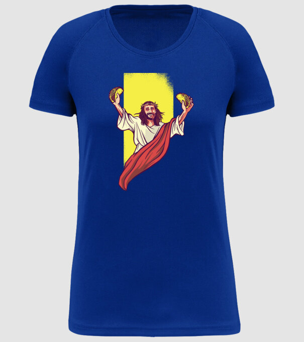 Isus cu Taco tricou amuzant model albastru regal pe tricou