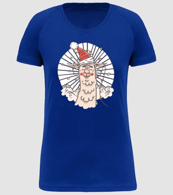 Llama de Crăciun model albastru regal pe tricou