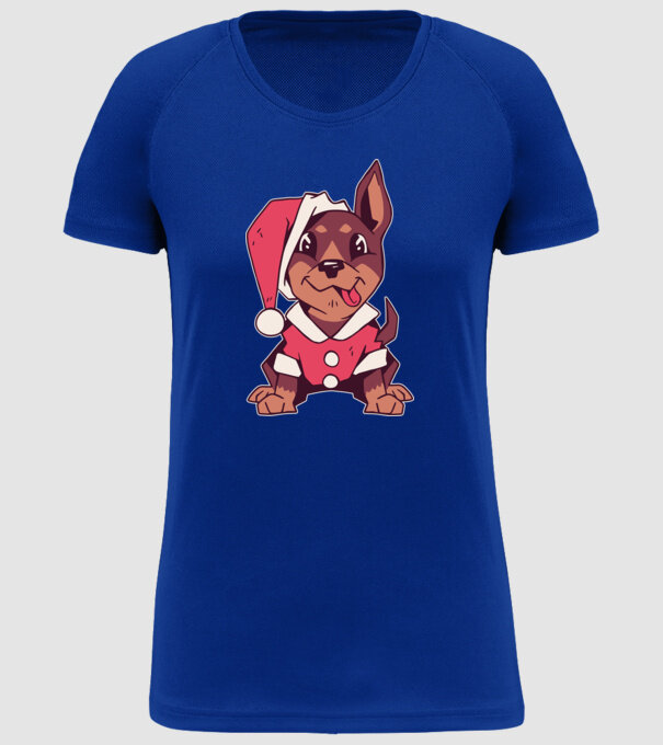 Teckel de Crăciun model albastru regal pe tricou
