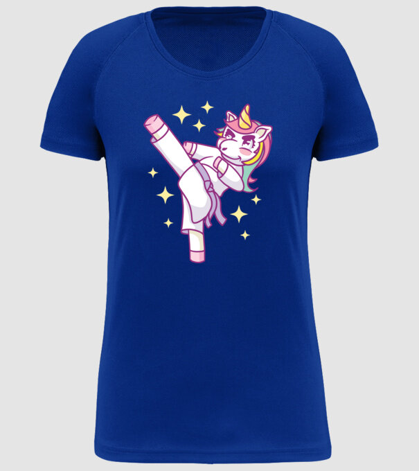 Karate unicorn model albastru regal pe tricou