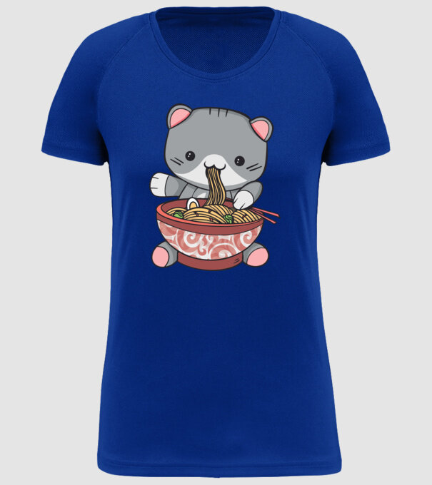 Pisică Kawaii Ramen model albastru regal pe tricou