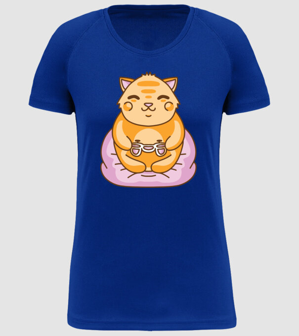 Pisică Gamer Kawaii model albastru regal pe tricou