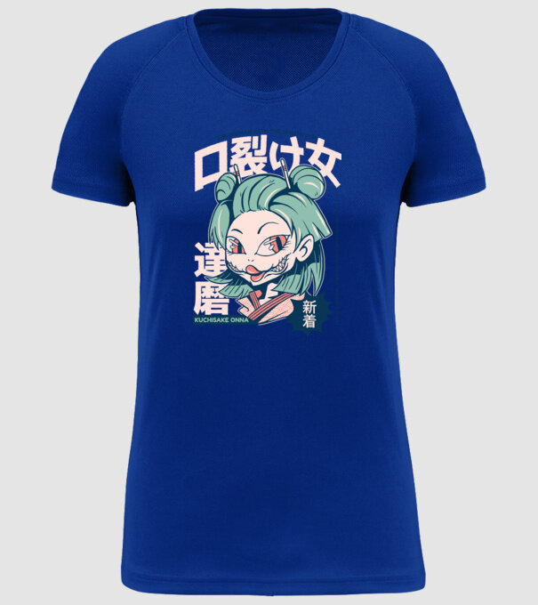 Kuchisake Onna Yokai Anime model albastru regal pe tricou