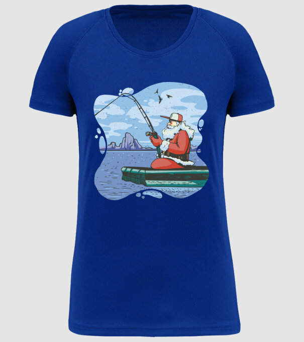 Moș Crăciun la pescuit model albastru regal pe tricou