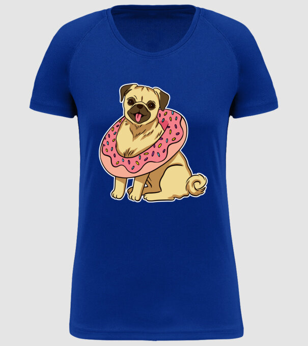 Mops cu gogoașă la gât model albastru regal pe tricou